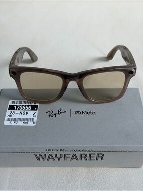 Ray-Ban Meta AI glasses in Rare Translucent Brown frames, and Transition lens